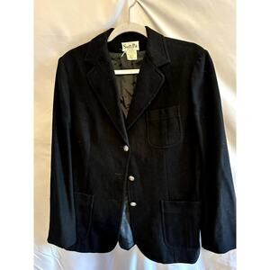 Steffi Pik Women's Vintage Black Blazer Sz  14 With Pockets 72% Wool Gold button